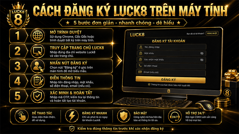 Cách đăng ký Luck8 trên máy tính