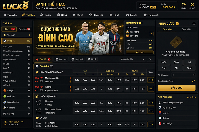 Sảnh thể thao Luck8 hấp dẫn